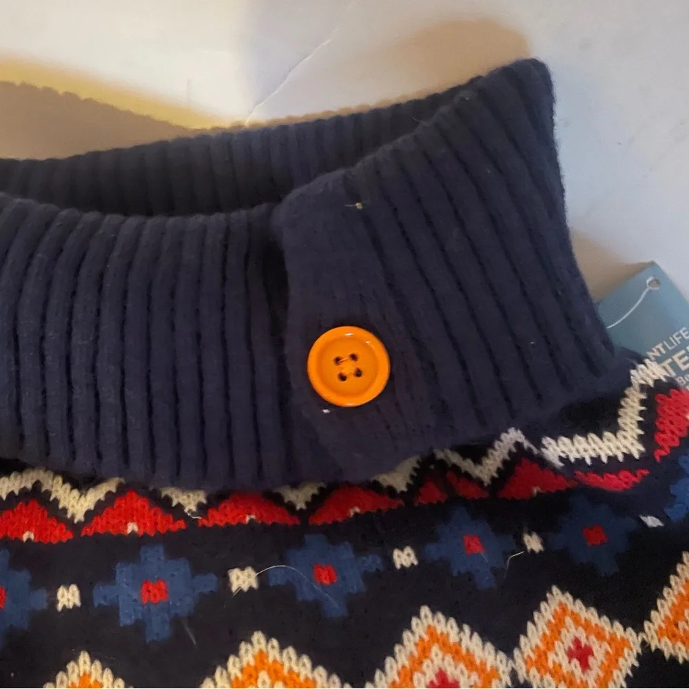 Vibrant Life navy blue Holiday Dog Turtleneck sweater button Collar Medium NWT